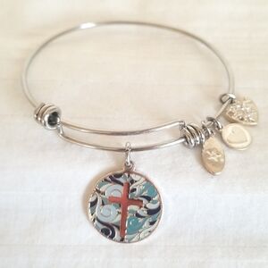 Silver Cross Inspirational Charm  Bracelet Heart Rhinestone